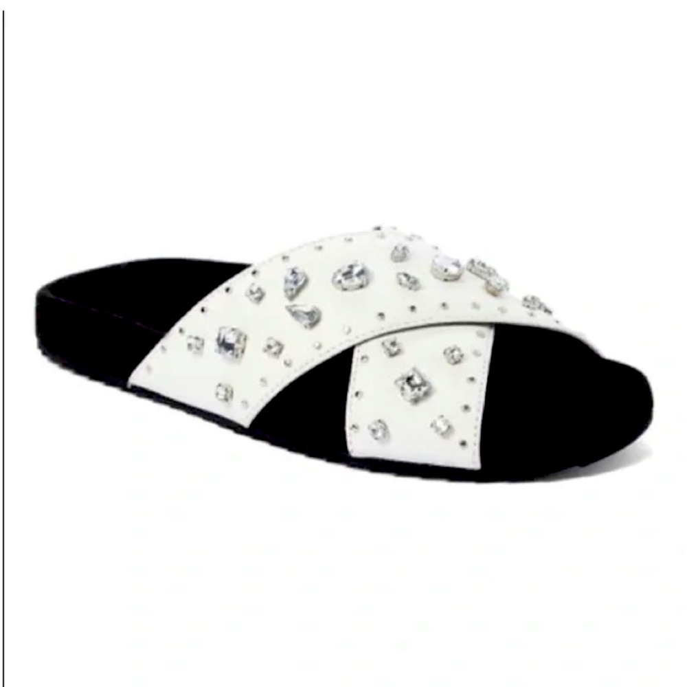 Brand New and Sparkly! Rebecca Minkoff White Theo Jewels Leather Sandal